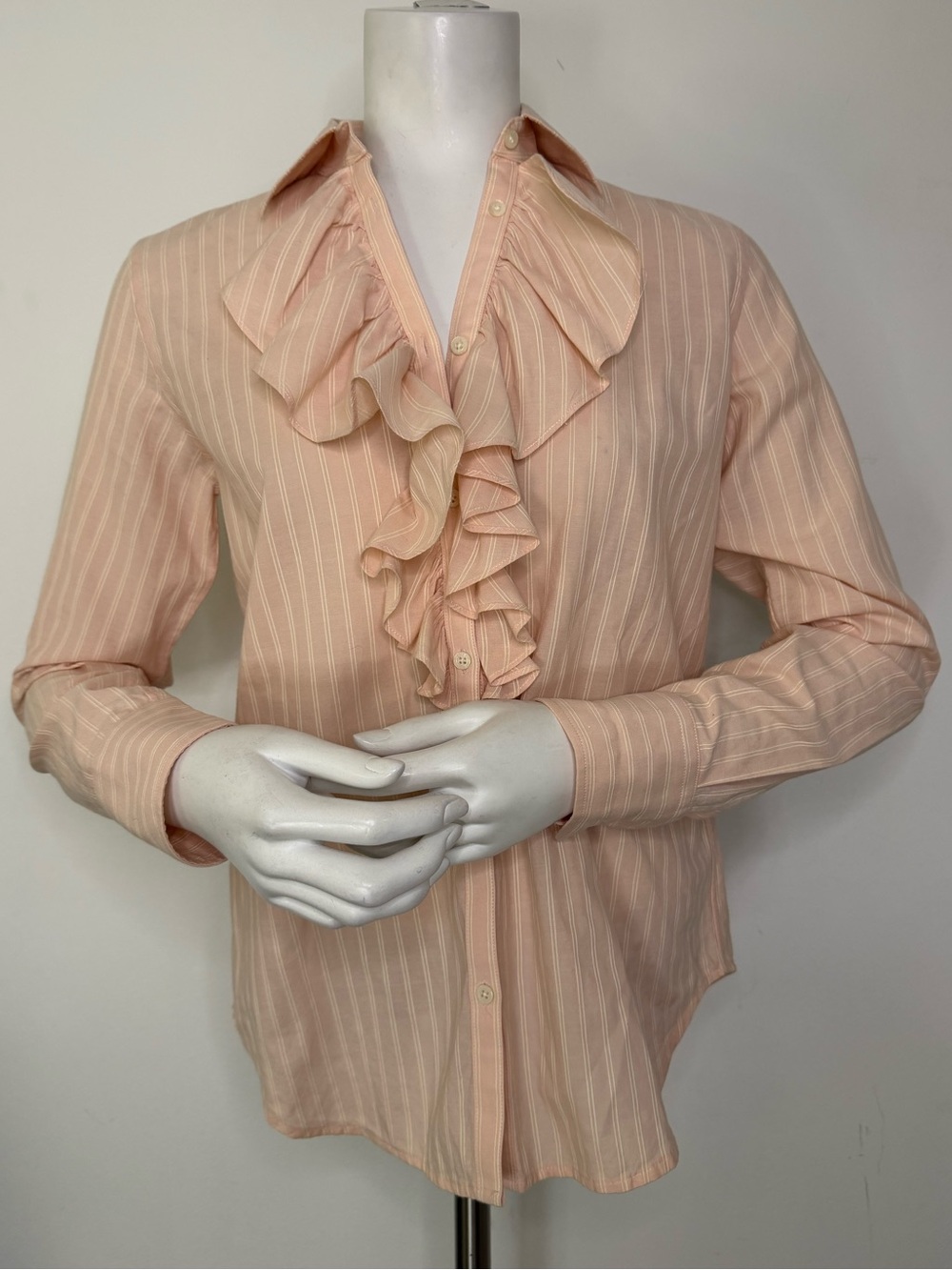Ralph Lauren Peach Ruffle-Front Button Down Shirt